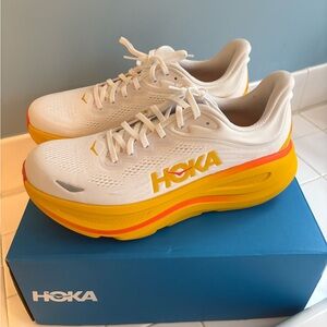 NIB Hoka Men's Bondi 9 Running Sneakers Shoes Yellow & White Size 12D